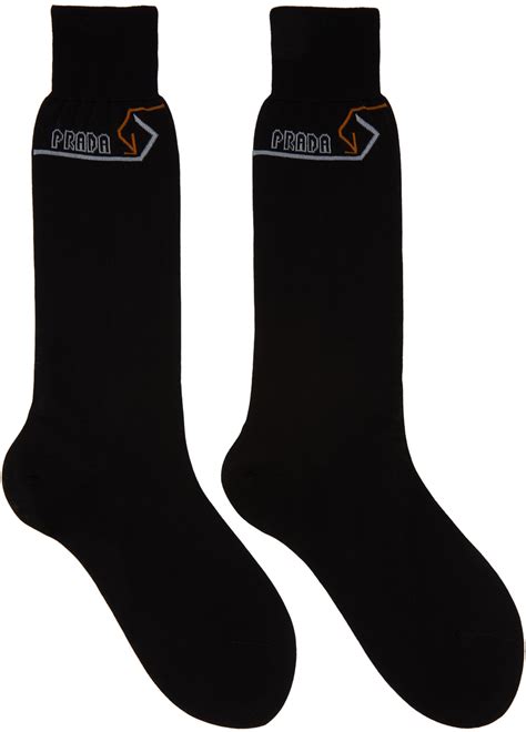 Prada: Black Small Logo Socks 